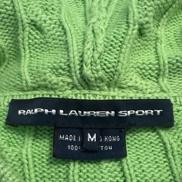 Ralph Lauren Green Cable-Knit Zip Hoodie - Picture 2 of 4